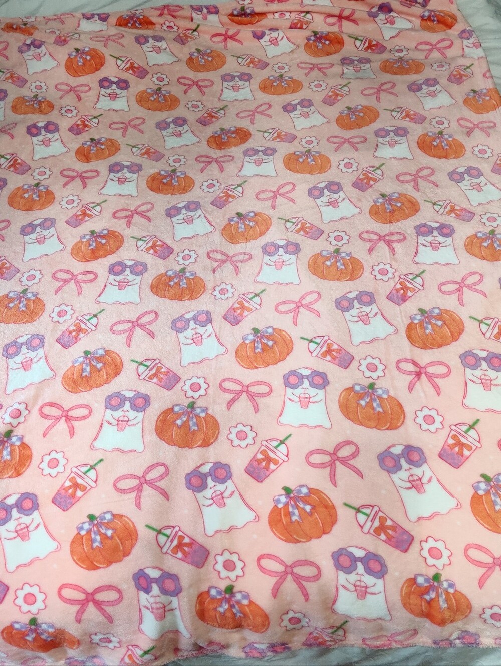 Halloween Pink Girly Blanket Bows Coffee Latte Orange Pumpkin Hippie Retro Ghost